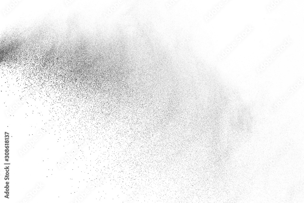 Freeze motion of white color powder exploding on dark background. 