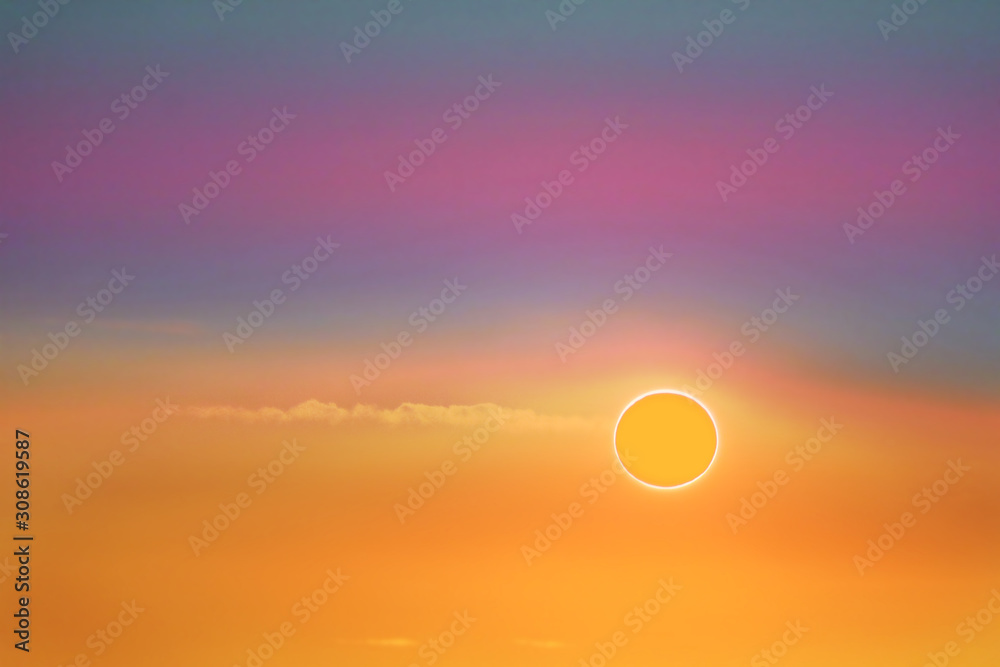 amazing phenomenon of total sun eclipse over soft cloud colorful sunset sky amazing phenomenon of total sun eclipse over soft cloud colorful sunset sky