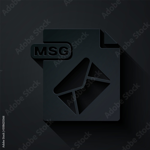 Paper cut MSG file document. Download msg button icon isolated on black background. MSG file symbol. Paper art style. Vector Illustration