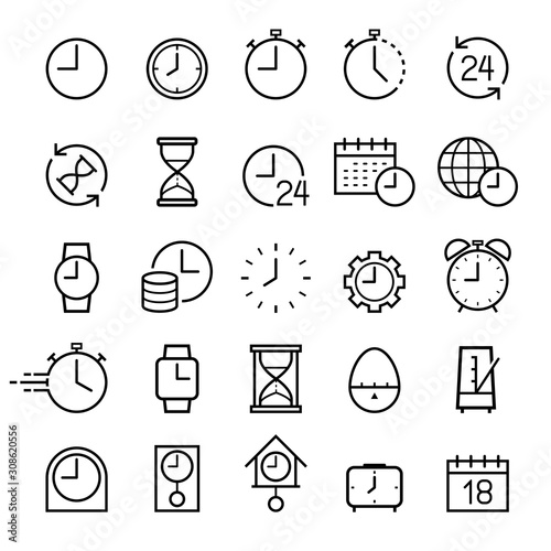 Clock line icons set. Vector illustrations.