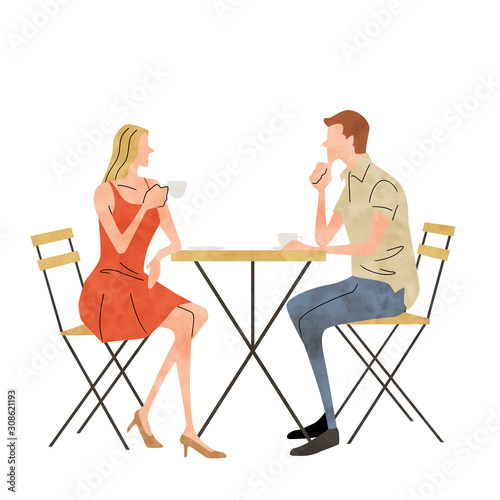 Illustration material: couple, cafe, lifestyle