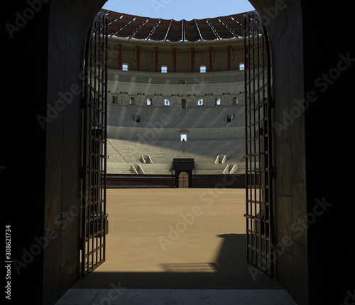 Tela Coliseum amphitheater in Rome reconstruction 3d illustration