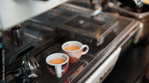 black coffee morning on coffee machine