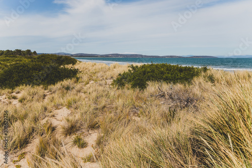 Seven Mile Beach in Tasmania  Australia on late spring day with no people