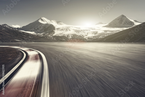 Cold snow mountain fast road