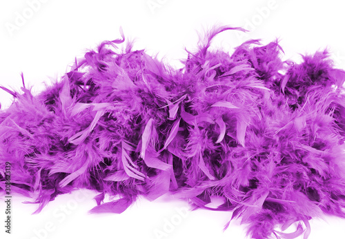 Multi-colored fluffy feather boa on a white background photo