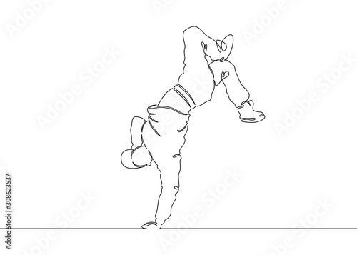 Canvas Print Continuous one painted single line dancer breakdance move