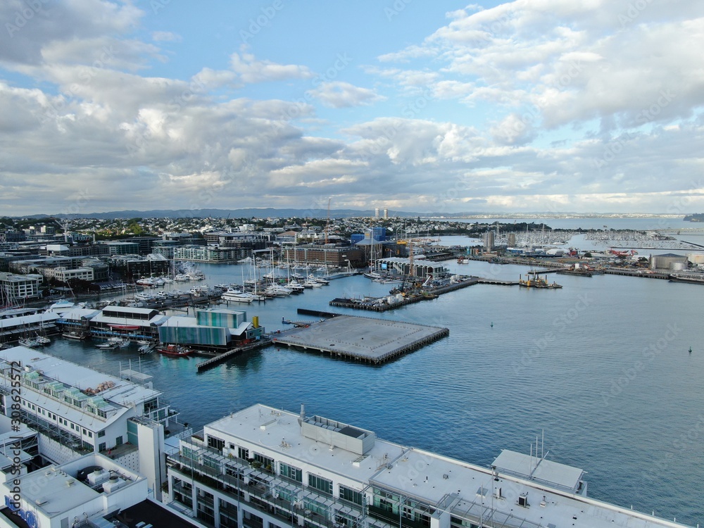 Viaduct Harbour, Auckland / New Zealand - December 9, 2019: The beautiful scene surrounding the Viaduct harbour, marina bay, Wynyard, St Marys Bay and Westhaven, all of New Zealand’s North Island