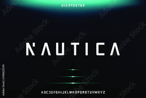 Nautica, Abstract technology science alphabet font. digital space typography vector illustration design