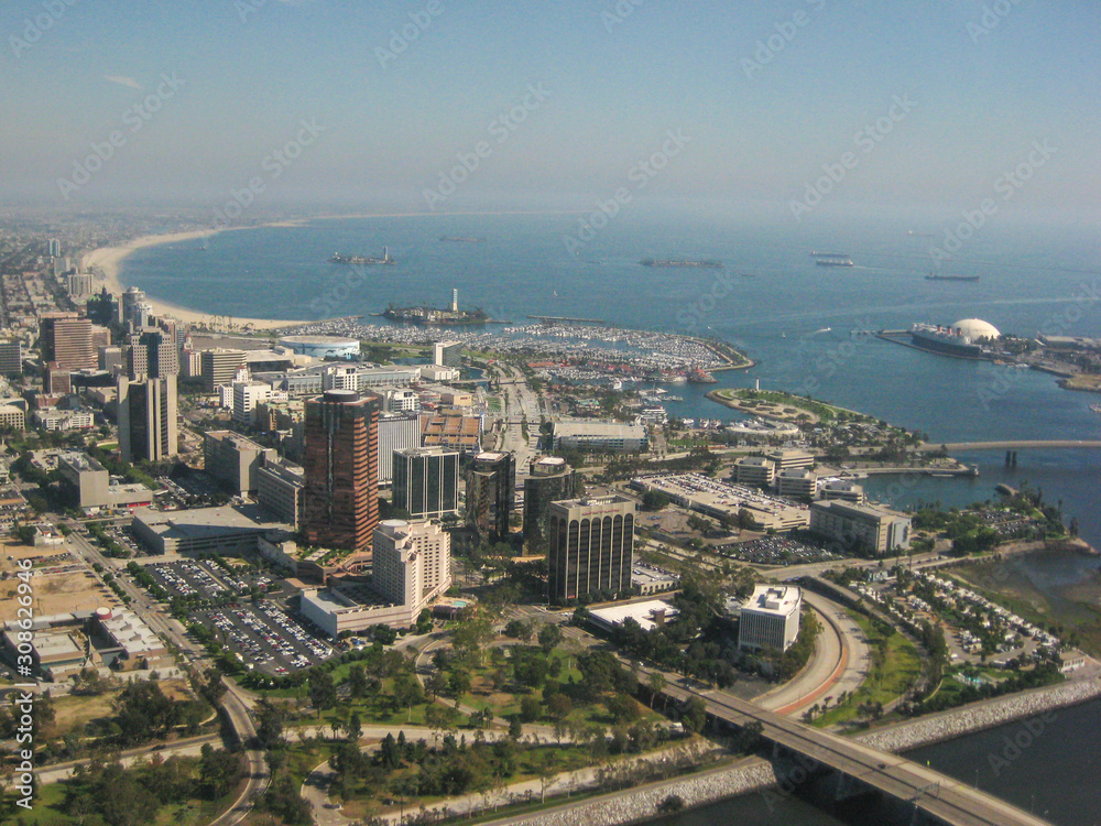 aerial view of long beach harbor