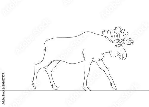 Continuous single drawn single line elk with horns
