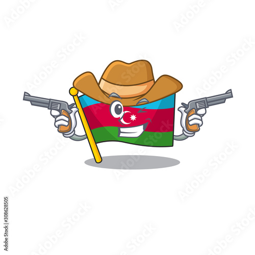 Flag azerbaijan cartoon character as a Cowboy holding guns