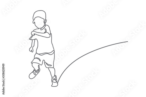 Little boy running, line drawing, vector design