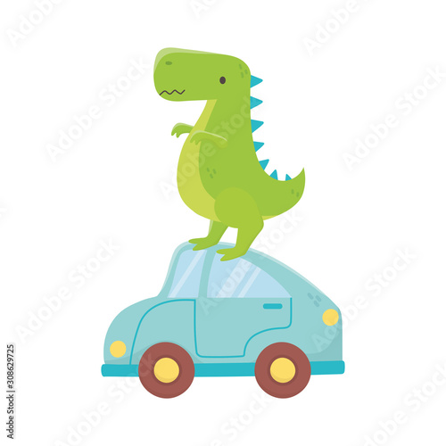 kids toy  green dinosaur and blue car toys