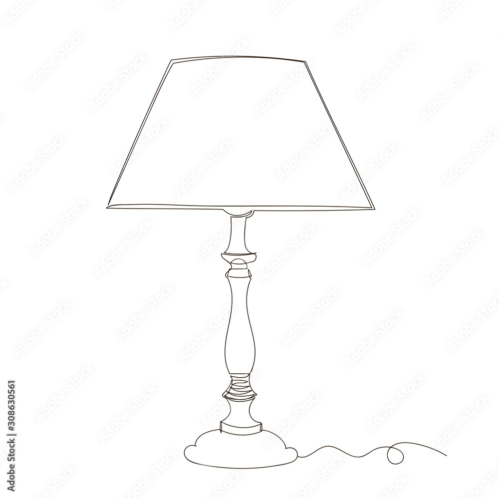 Obraz premium classic table lamp. vector linear image of the lamp. infinite line. one line