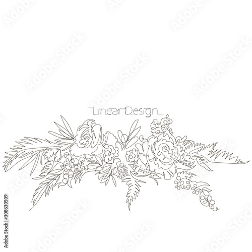 bouquet of flowers. linear vector image of flowers. one continuous line