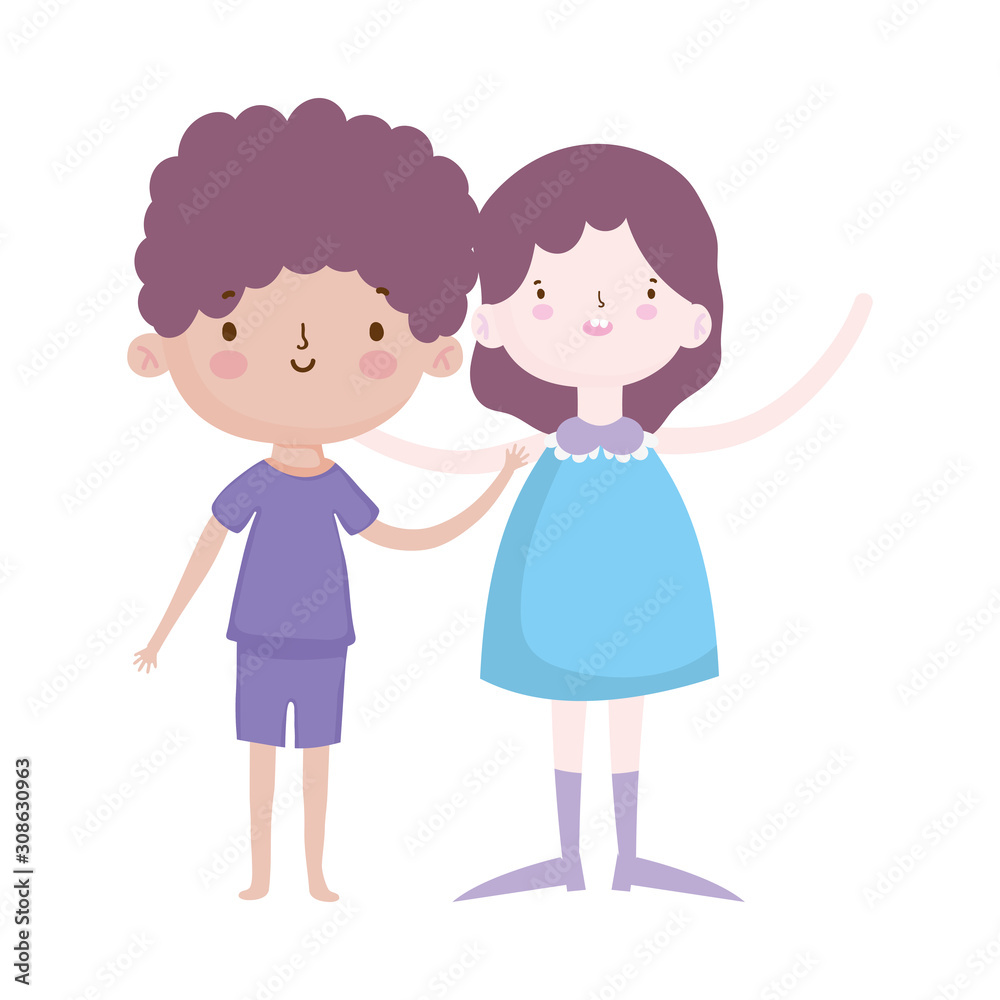 happy little boy and girl cartoon character happy little boy and girl cartoon character