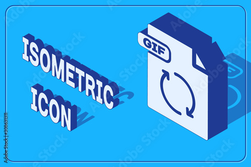 Isometric GIF file document. Download gif button icon isolated on blue background. GIF file symbol. Vector Illustration