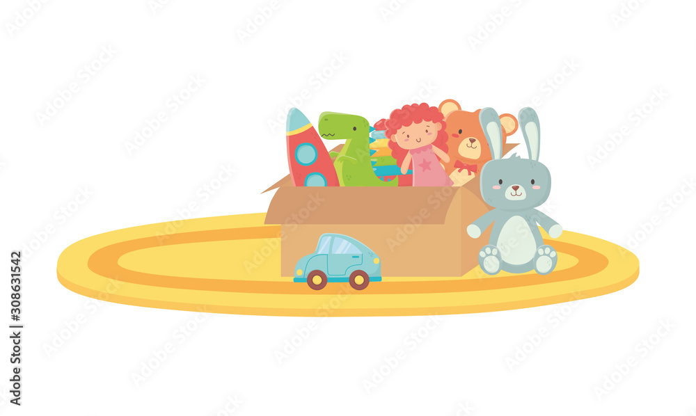 Obraz premium kids toy, filled box with toys in carpet