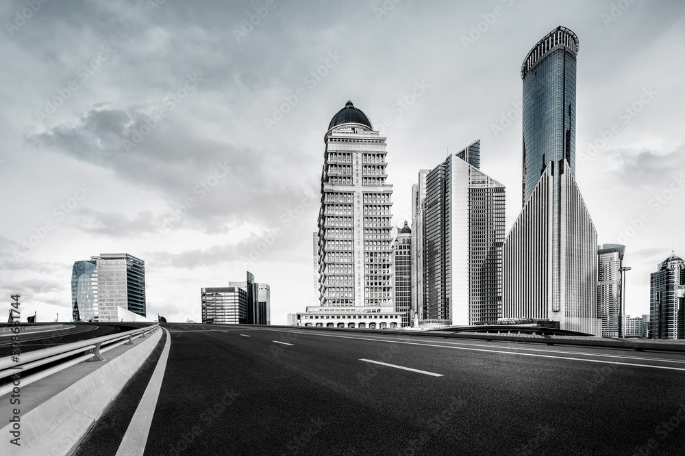 Fototapeta premium Shanghai lujiazui financial center night road platform