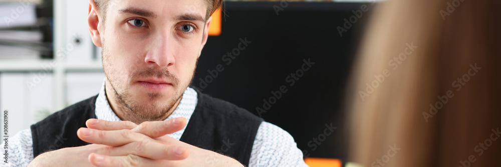 Handsome man in suit offer contract form Handsome man in suit offer contract form