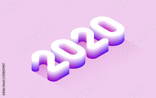 2020 isometric typography. text layers design on pink backgropund. Vector ill...
