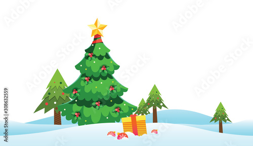 Vintage Christmas Landscape Background with tree
