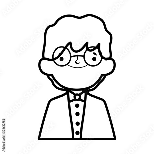 wedding groom man cartoon character in suit portrait thick line