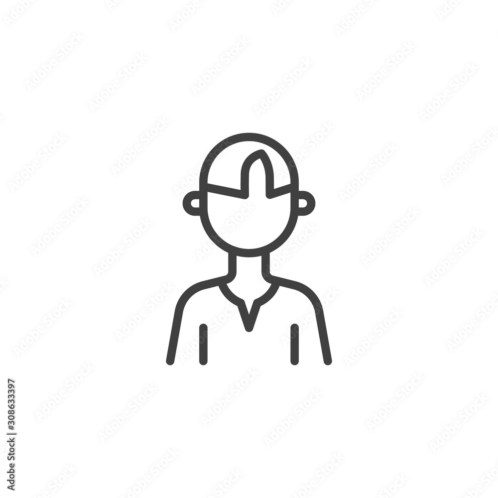 Young boy avatar line icon. Male user profile linear style sign for mobile concept and web design. Faceless man person outline vector icon. People avatar symbol, logo illustration. Vector graphics Young boy avatar line icon. Male user profile linear style sign for mobile concept and web design. Faceless man person outline vector icon. People avatar symbol, logo illustration. Vector graphics