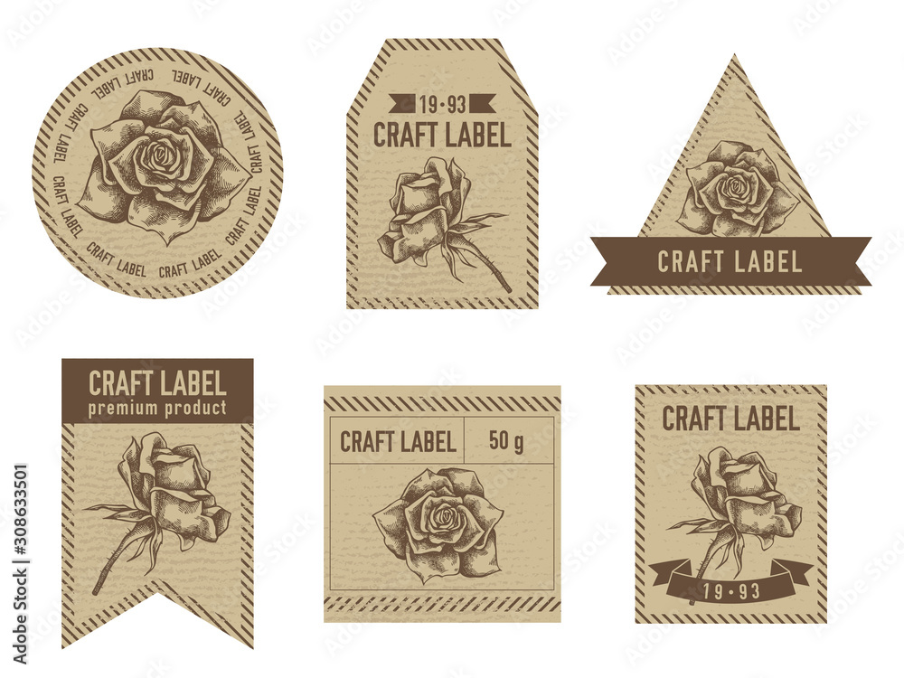 Craft labels vintage design with illustration of roses
