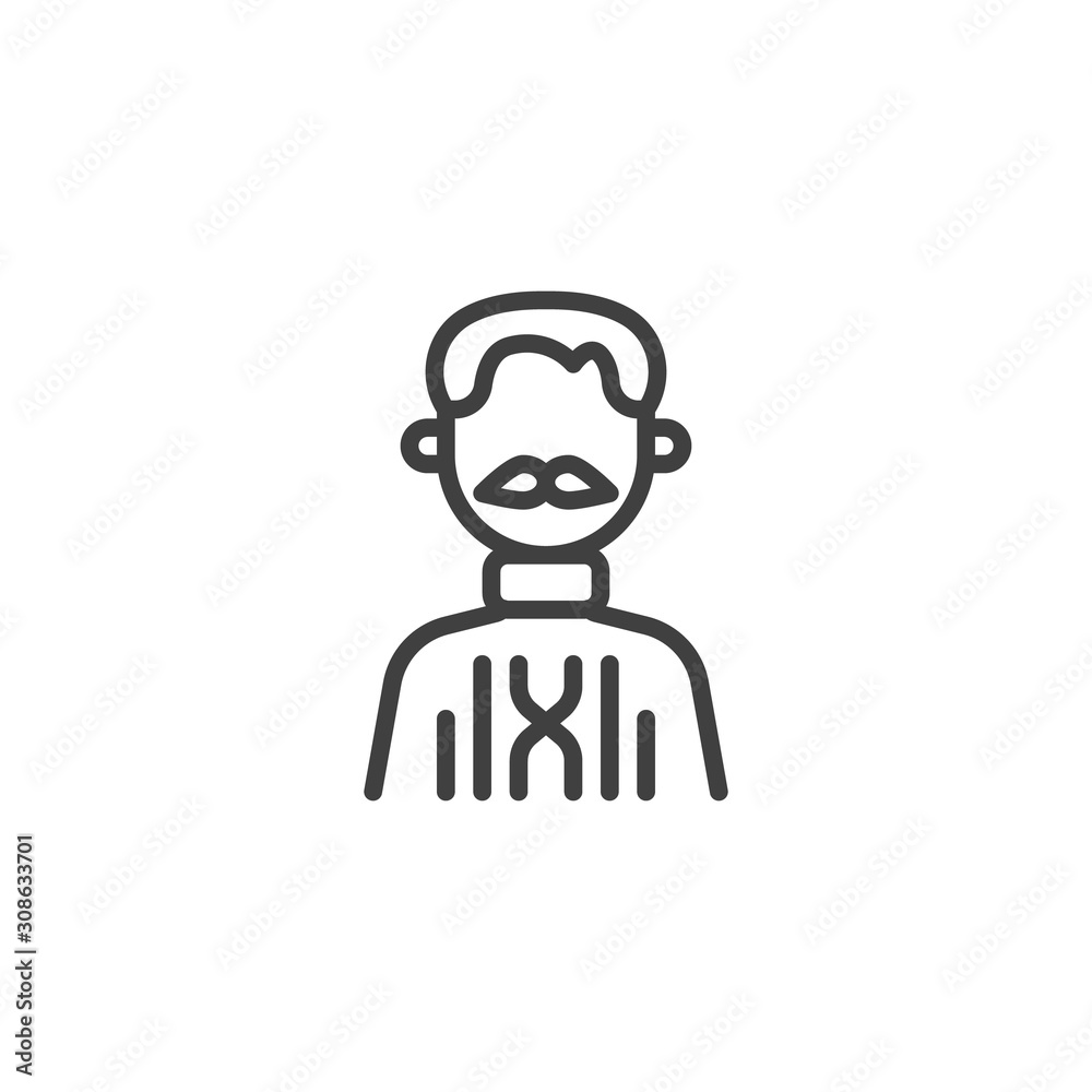 Man with a mustache avatar line icon. linear style sign for mobile concept and web design. Faceless farmer man outline vector icon. Symbol, logo illustration. Vector graphics