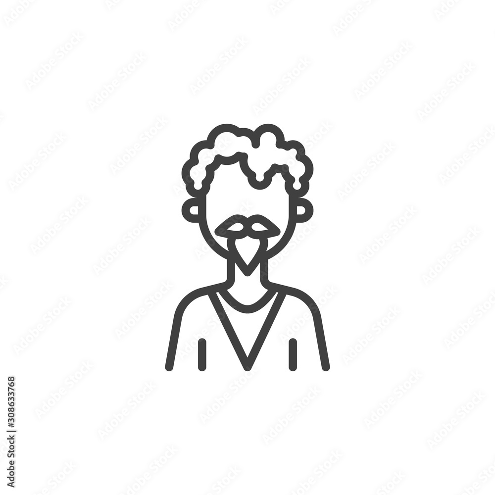 Curly hair man with mustache avatar line icon. linear style sign for mobile concept and web design. Faceless man portrait outline vector icon. Symbol, logo illustration. Vector graphics Curly hair man with mustache avatar line icon. linear style sign for mobile concept and web design. Faceless man portrait outline vector icon. Symbol, logo illustration. Vector graphics
