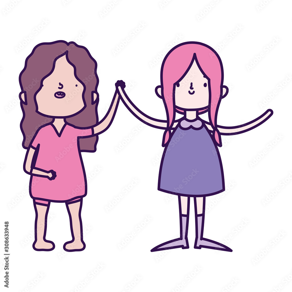 group little girls friends cartoon character group little girls friends cartoon character