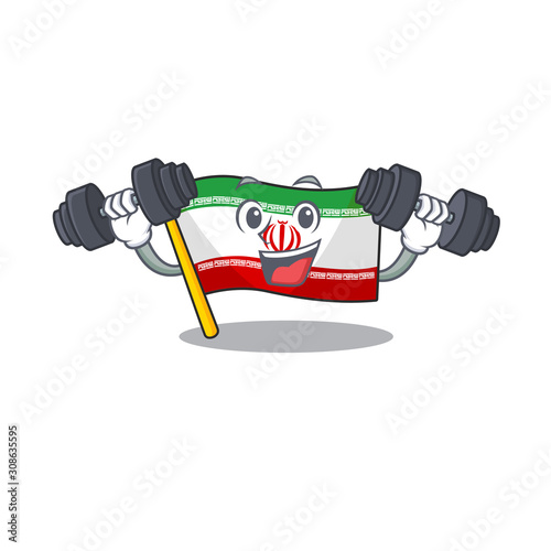 Fitness exercise flag iran cartoon character holding barbells