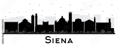 Siena Tuscany Italy City Skyline Silhouette with Black Buildings Isolated on White.
