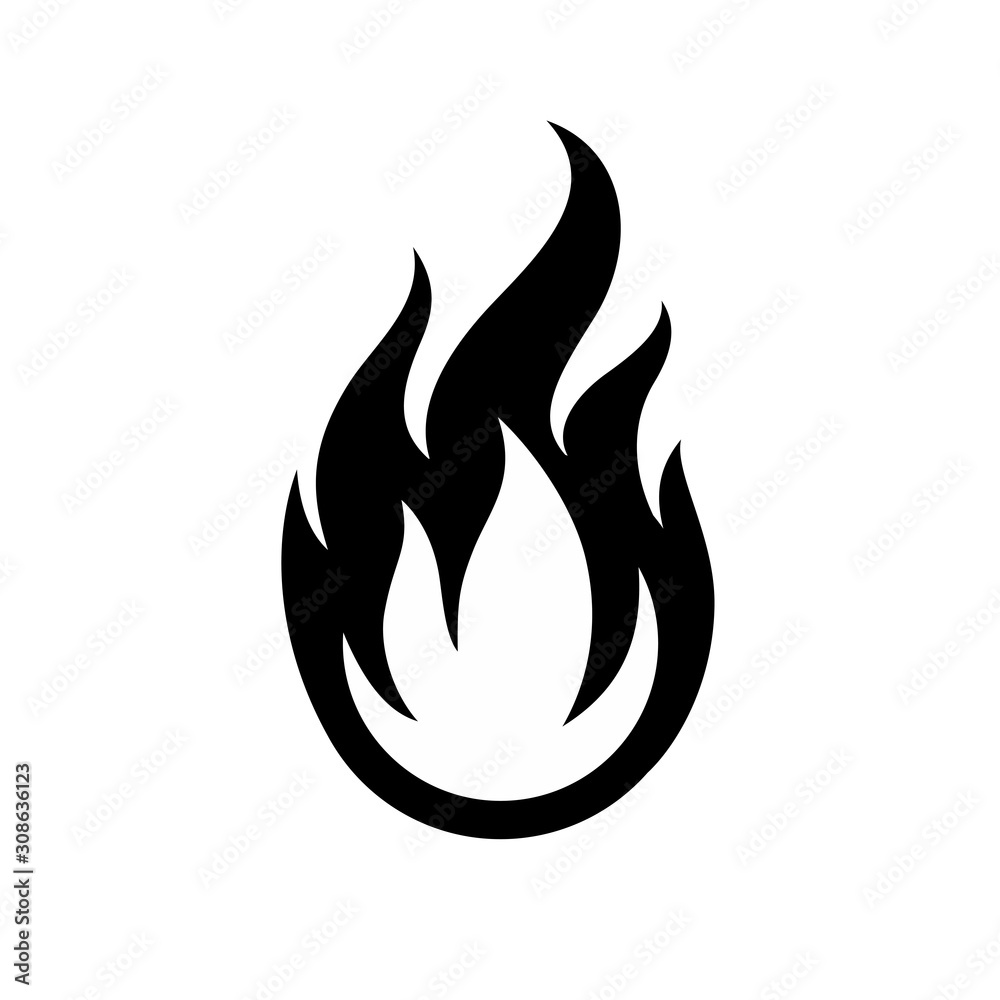 Simple Black and White Fire Symbol. Warning About the Fire Danger Fire Attention Icon. Spicy Food Sign. Danger Warning Logo on White Background Simple Black and White Fire Symbol. Warning About the Fire Danger Fire Attention Icon. Spicy Food Sign. Danger Warning Logo on White Background