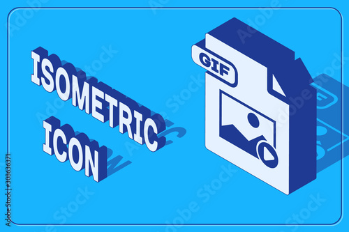 Isometric GIF file document. Download gif button icon isolated on blue background. GIF file symbol. Vector Illustration