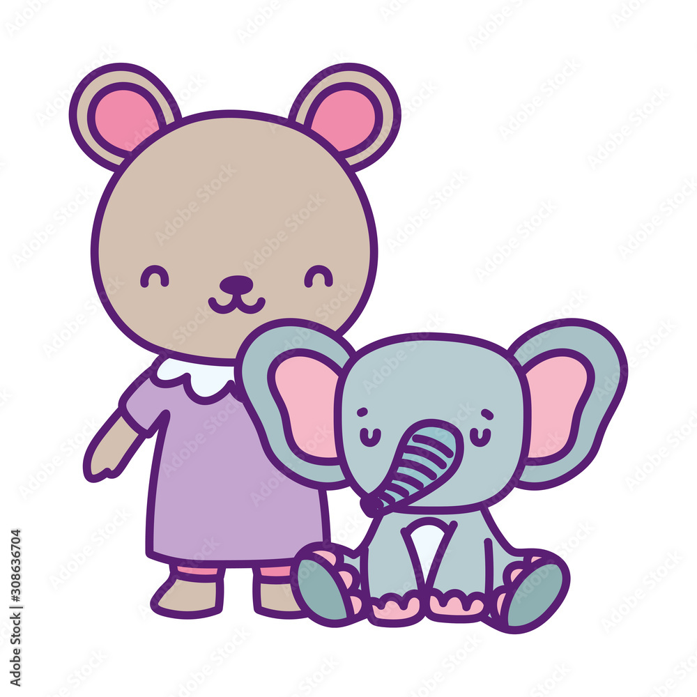 baby shower cute little bear and elephant cartoon