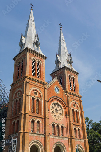 Notre Dame Cathedral with blue sky in Ho Chi Minh City, Vietnam