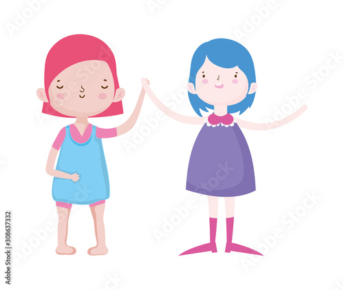 cute little girls holding hands friends cartoon characters