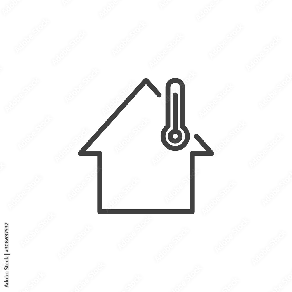 Smart home temperature control line icon. linear style sign for mobile concept and web design. House and thermometer outline vector icon. Symbol, logo illustration. Vector graphics Smart home temperature control line icon. linear style sign for mobile concept and web design. House and thermometer outline vector icon. Symbol, logo illustration. Vector graphics