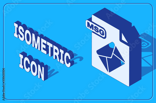 Isometric MSG file document. Download msg button icon isolated on blue background. MSG file symbol. Vector Illustration