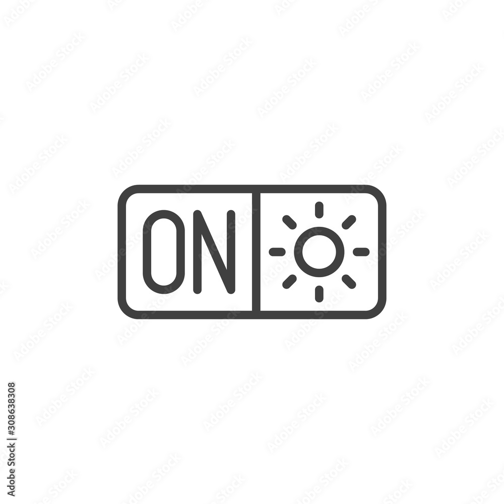 Air heating on switch button line icon. linear style sign for mobile concept and web design. Heat system on control outline vector icon. Symbol, logo illustration. Vector graphics Air heating on switch button line icon. linear style sign for mobile concept and web design. Heat system on control outline vector icon. Symbol, logo illustration. Vector graphics