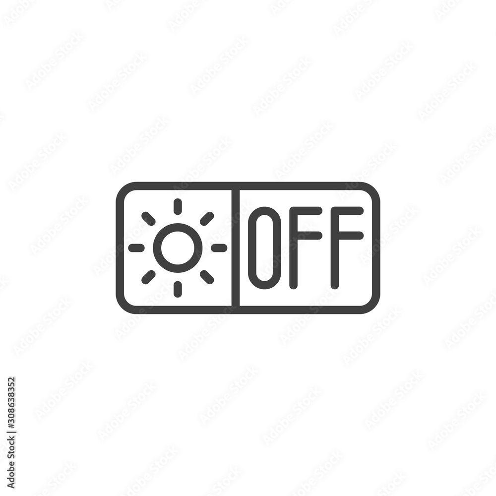 Air heating off switch button line icon. linear style sign for mobile concept and web design. Heat system off control outline vector icon. Symbol, logo illustration. Vector graphics Air heating off switch button line icon. linear style sign for mobile concept and web design. Heat system off control outline vector icon. Symbol, logo illustration. Vector graphics
