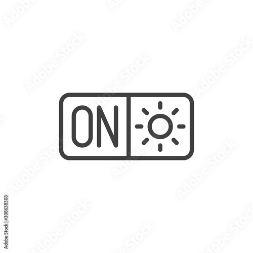 Air heating on switch button line icon. linear style sign for mobile concept and web design. Heat system on control outline vector icon. Symbol, logo illustration. Vector graphics