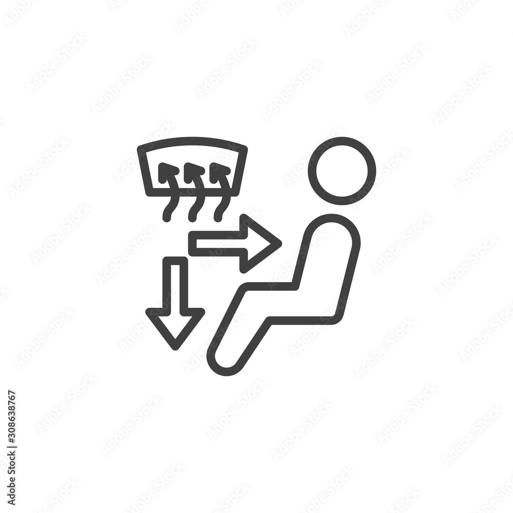 Car A C control line icon. linear style sign for mobile concept and web design. Car windshield defrosting outline vector icon. Climate control functions symbol, logo illustration. Vector graphics