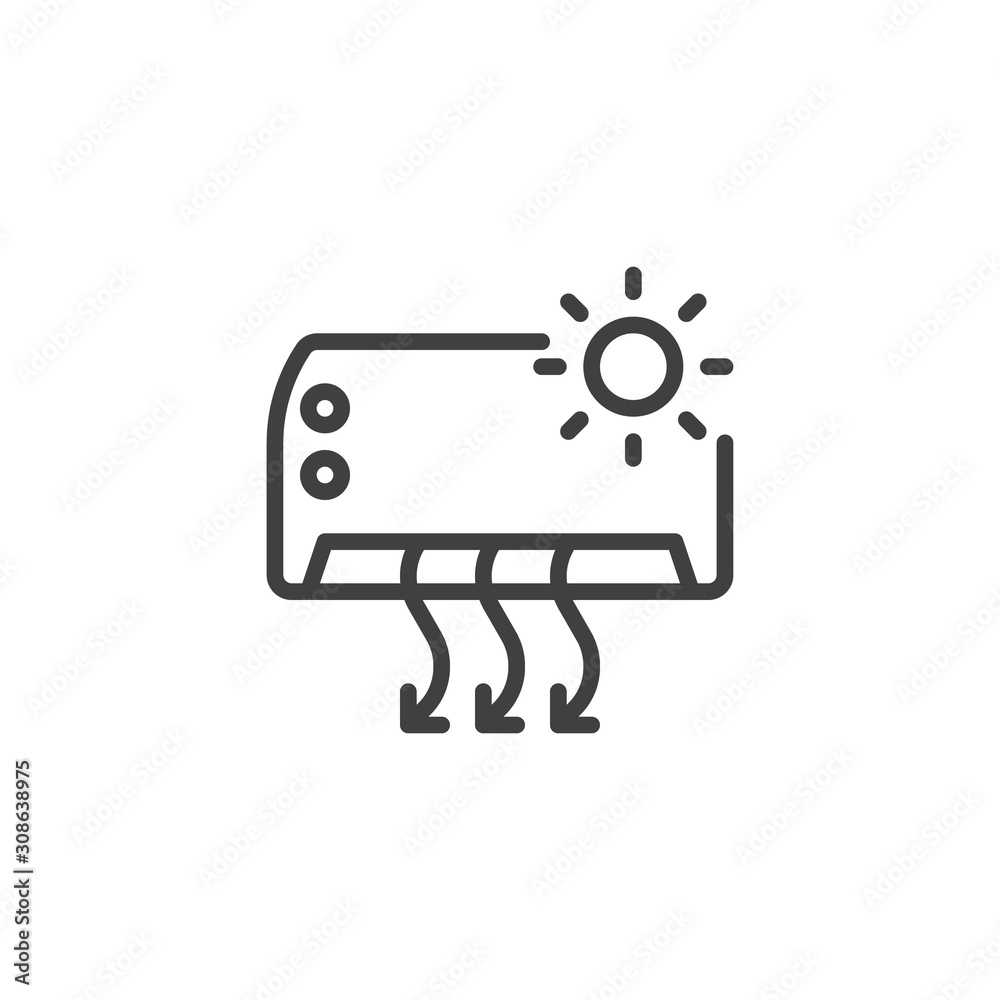 Air conditioner heating function line icon. linear style sign for mobile concept and web design. AIR conditioning system outline vector icon. Symbol, logo illustration. Vector graphics