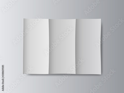 White stationery blank tri fold paper size a4 brochure on gray background with soft shadows. Vector illustration.