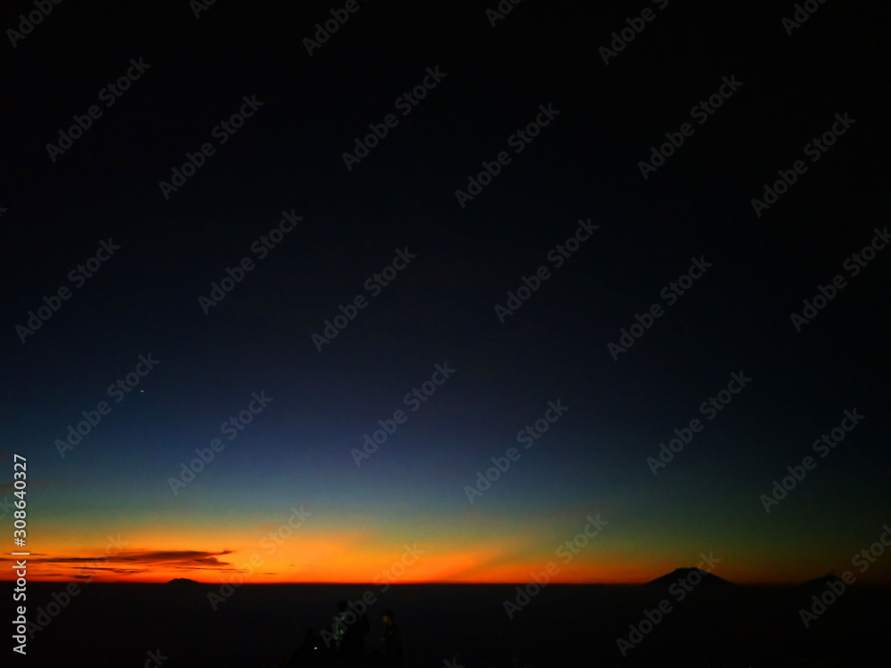 Fototapeta premium INDONESIA. AGUST 27, 2017. Camping trip tent on holiday, Adventures Camping tourism and tent with beautiful sunrise in place for camping at Mount Sumbing.