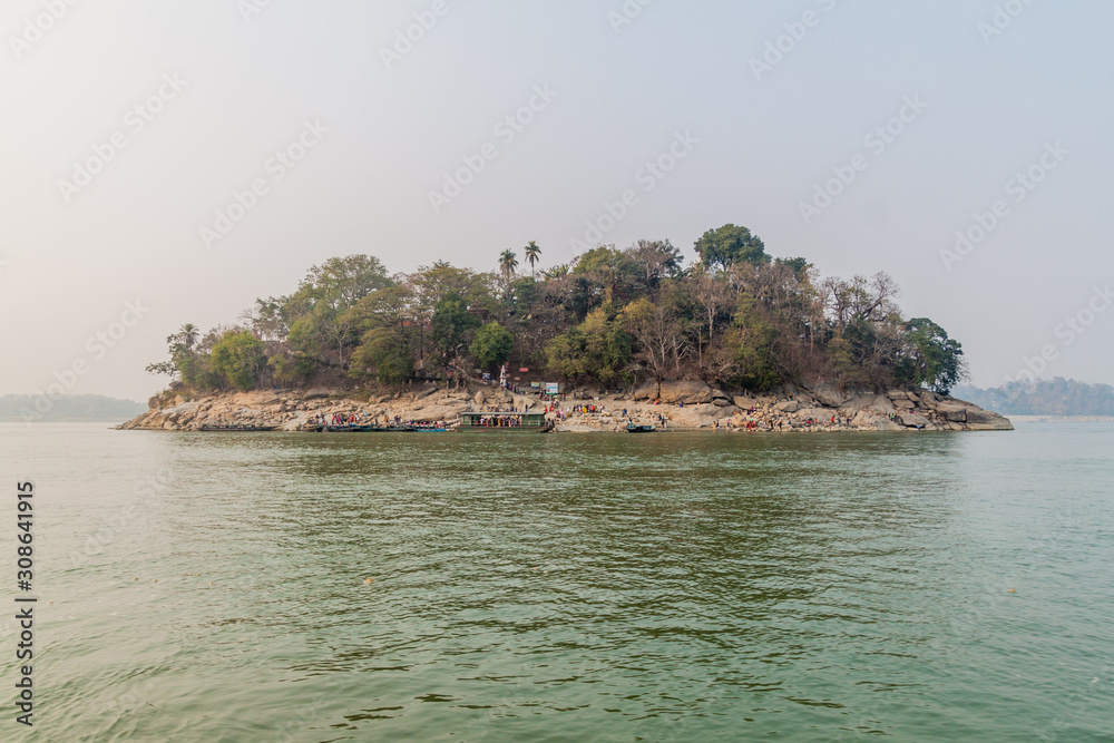GUWAHATI, INDIA - JANUARY 31, 2017: View of Peacock (Umananda) island in Brahmaputra river near Guwahati, India GUWAHATI, INDIA - JANUARY 31, 2017: View of Peacock (Umananda) island in Brahmaputra river near Guwahati, India
